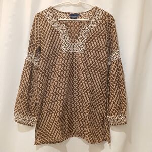 Madison Matthews Block Print Top with Embroidered Detail Size L